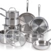 Tefal Pro Tri-Ply Stainless Steel Cookware Set 13 Piece, Induction Compatible Oven Safe 500F, Lids 350F, Fast & Even Heat, Professional Quality & Durability, Pots and Pans Set, Dishwasher Safe, Silver
