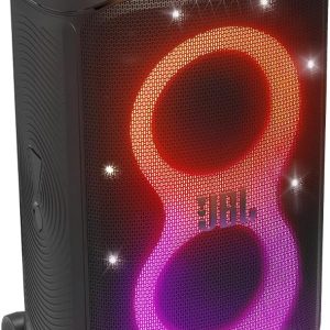 JBL PartyBox 520 Portable Bluetooth Party Speaker with AI Sound Boost, 400W Powerful Sound, Dynamic Light Show, 15H Playtime, Mic & Guitar Inputs, IPX4 Splashproof, Telescopic Handle & Wheels – Black